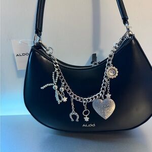 ALDO Black Charm Chain Hobo Bag